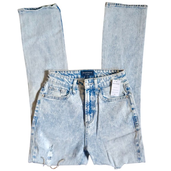 Juicy Couture Women's Light Wash Destroyed Straight Leg Chain Detail Jeans sz 24 - Picture 7 of 9